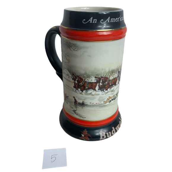 Budweiser Stein 1980s Holiday Mug 3D Clydesdale Horse Christmas B Series Ltd Ed - Picture 2 of 10